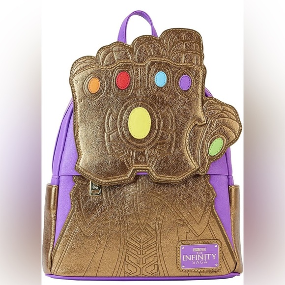 NWT Marvel Metallic Thanos Gauntlet Loungefly Mini Backpack - Picture 1 of 5